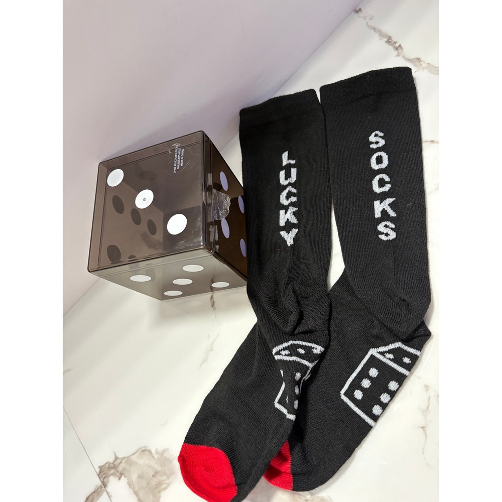 Way To Celebrate Lucky Socks Black Crew Socks with Dice‎ Gift Box Novelty Mens